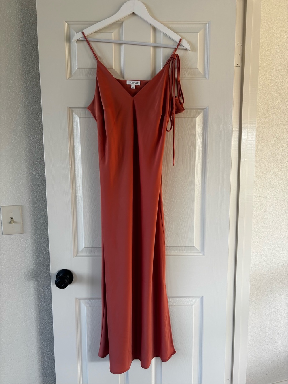 Prologue One-Shoulder Slip Dress in Rust